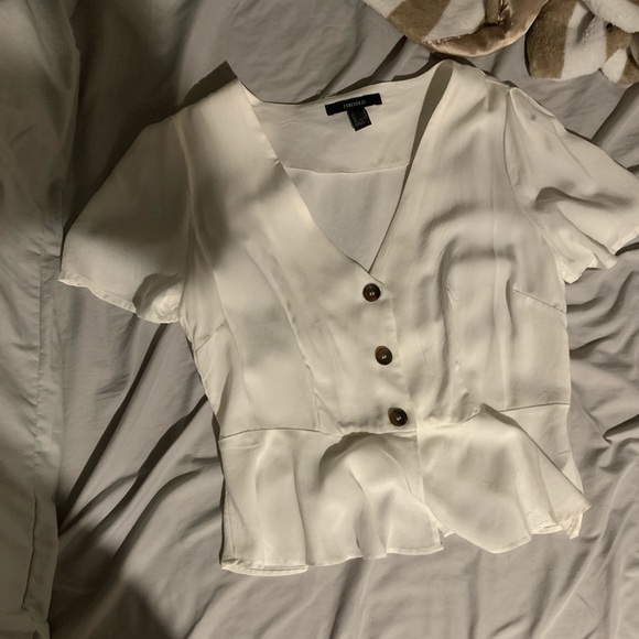forever 21 white, button-up blouse - Picture 1 of 2